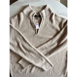 Banana Republic Ribbed Quarter Zip Sweater XL NWT Neutral